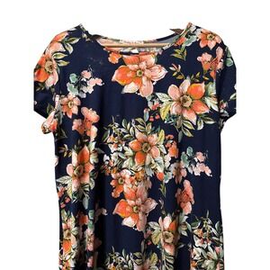 Harlow & Rose Floral Print Navy Blue Short Sleeve Soft Tunic Dress, Large